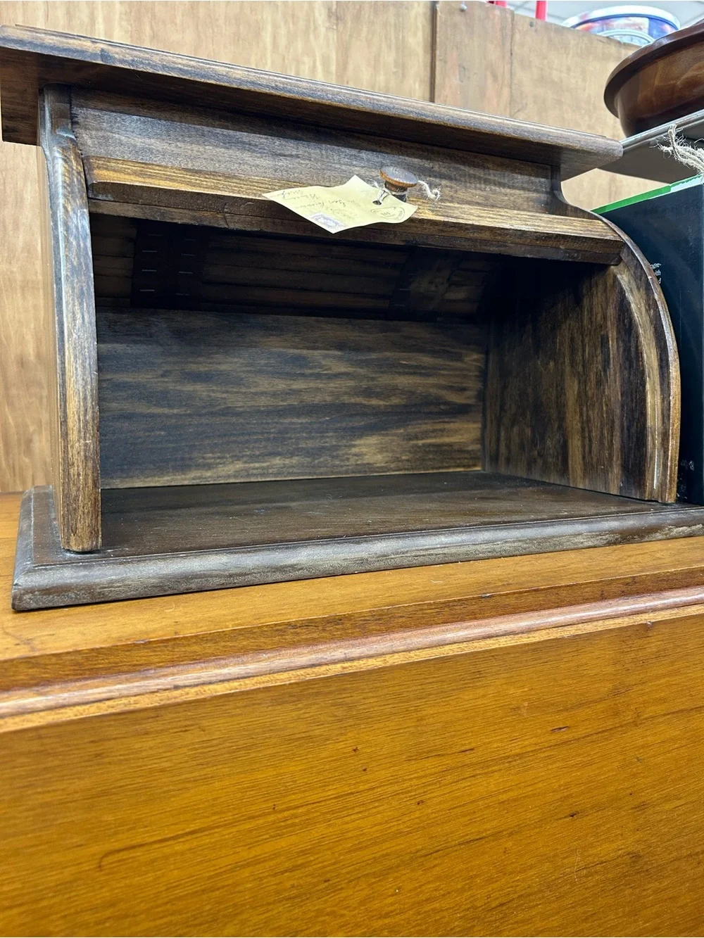 Vintage Wooden Roll-Top Bread Box